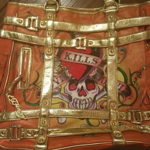 Large Ed Hardy Tote with wallet makeup bags,duster